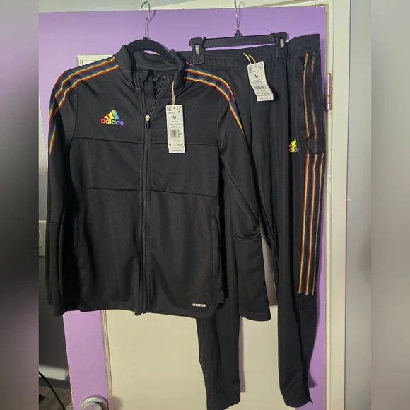 Adidas Black Tracksuit with Multicolor Stripes - Picture 1 of 4